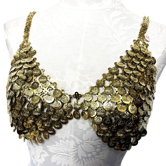 Belly Dance Gold  Metal Coin Boho Bra Y2K NWT NOS - Picture 2 of 12